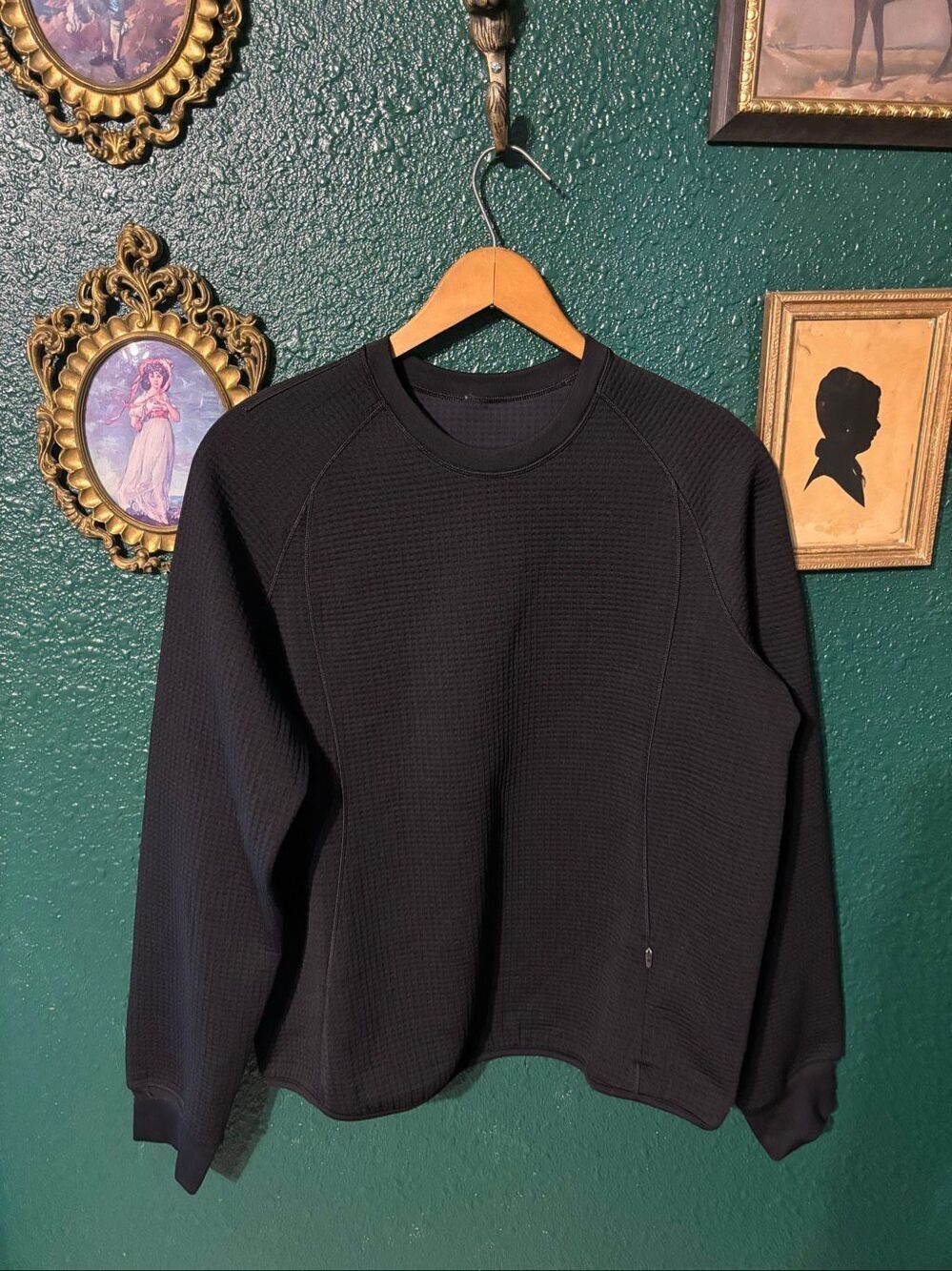 Lululemon Waffle-Knit Crewneck Long-Sleeve Shirt Black / Black Sz 8